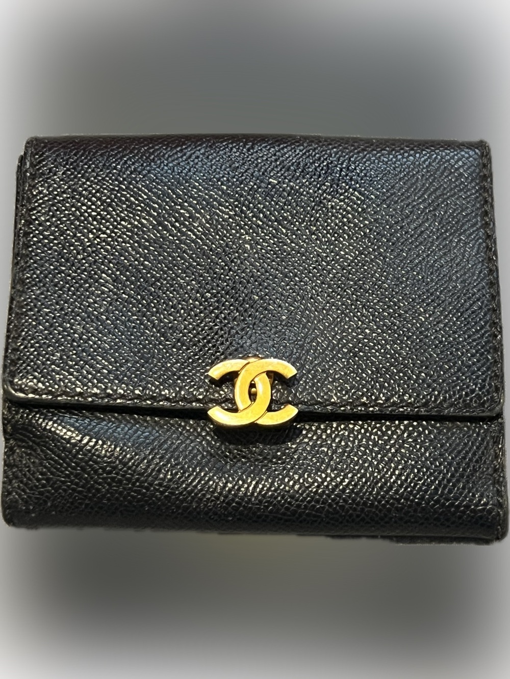 Authentic Vintage Chanel Classic Black Caviar Leather French Wallet